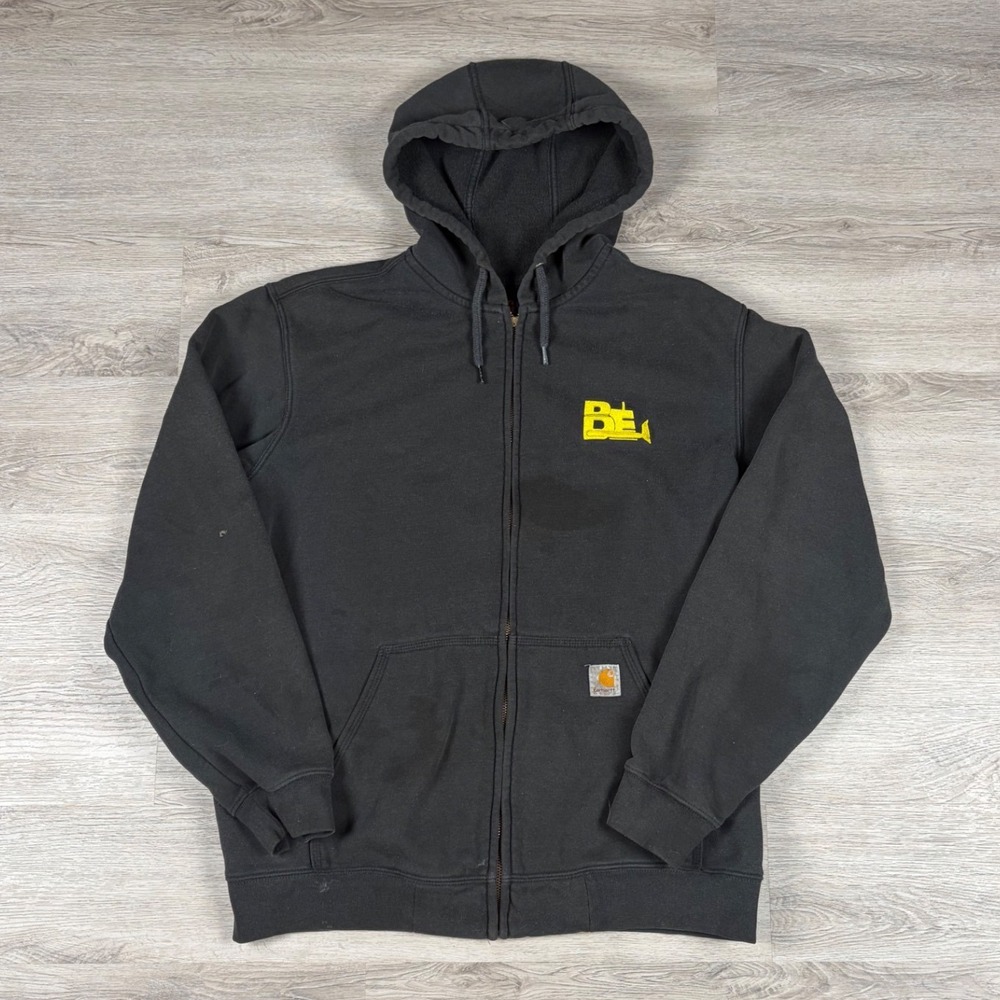 Carhartt Zip Up Hoodie Mens XL Black Distressed Heavyweight Workwear Grunge